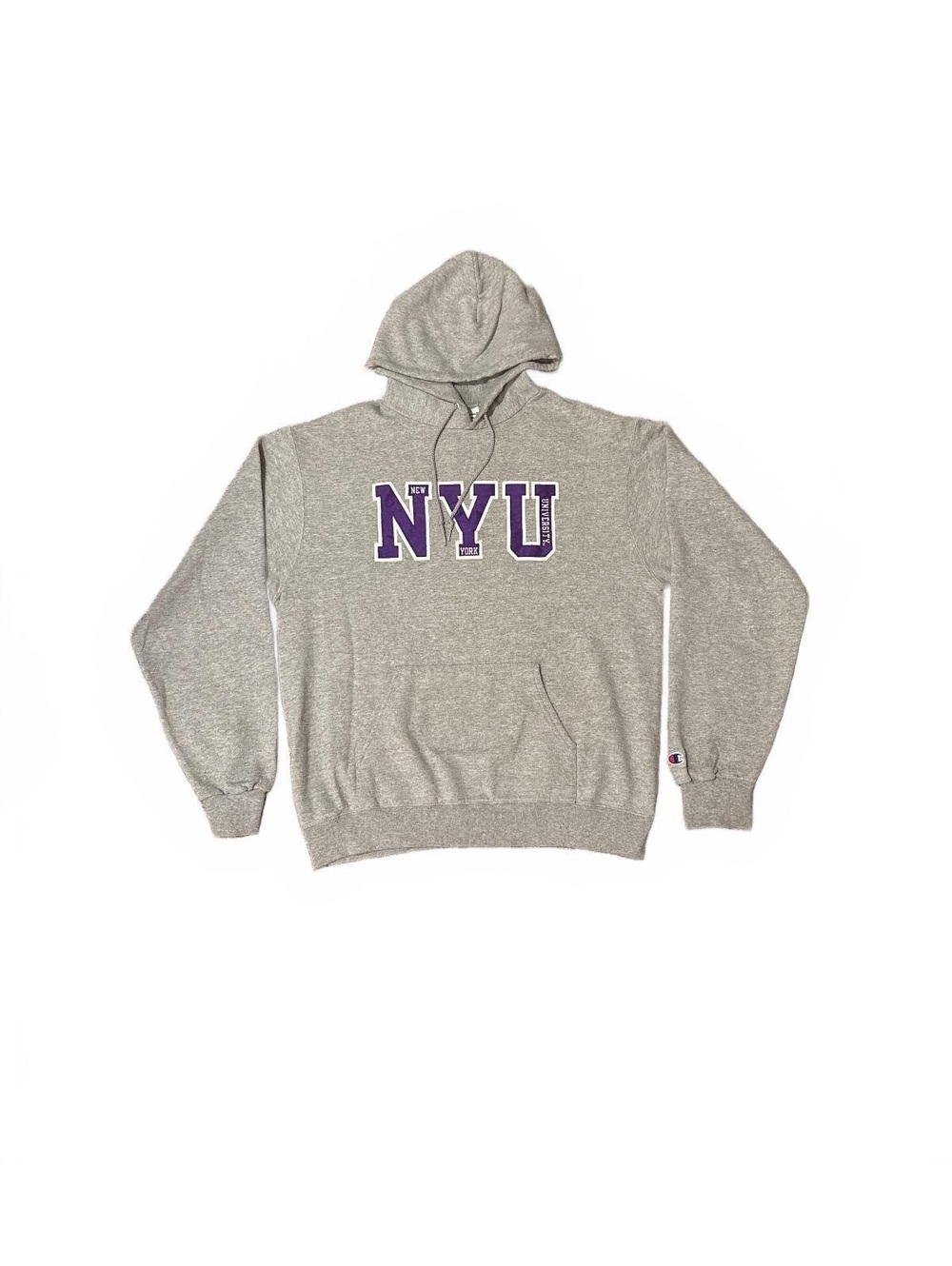 VTG Champion Reverse Weave NYU Hoodie Gray Medium Violets New York University